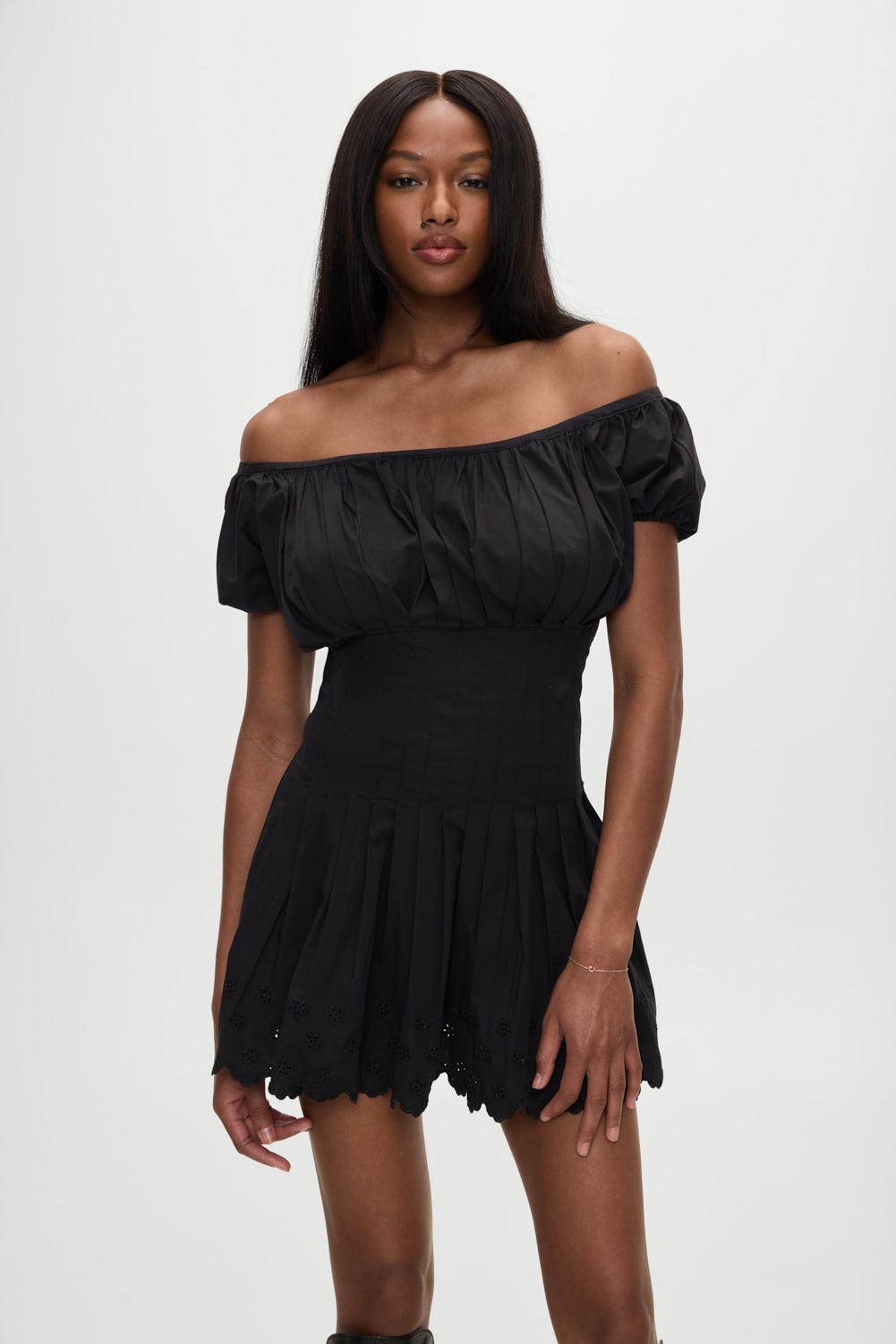 Sadie Embroidered Mini Dress - Black Product Image