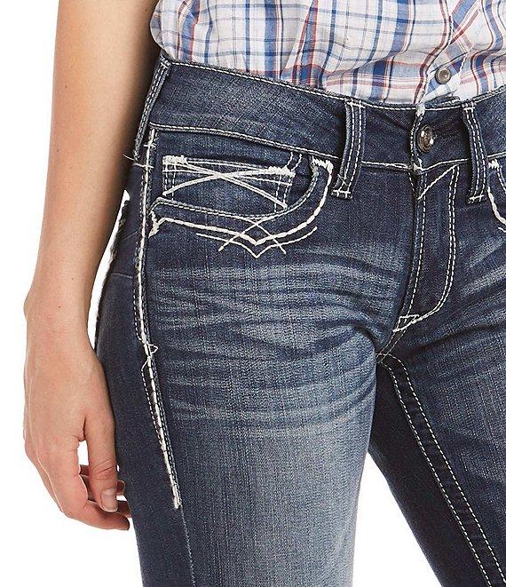 Ariat R.E.A.L Mid Rise Stretch Denim Embroidered Pocket Bootcut Jeans Product Image