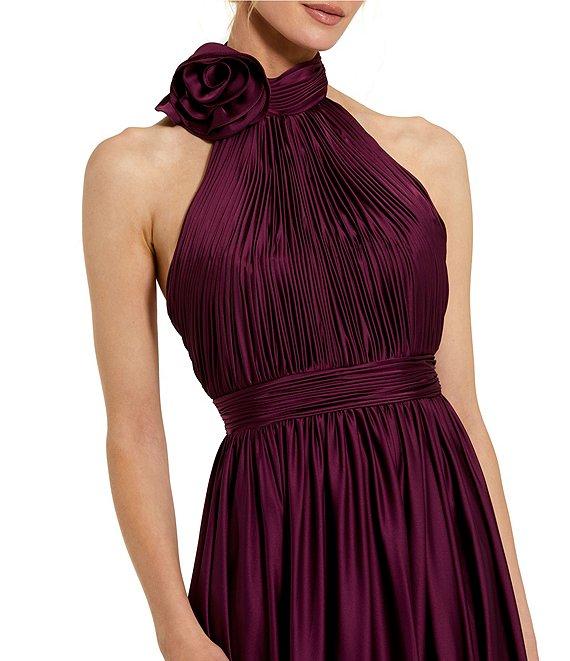 Mac Duggal Turtleneck Sleeveless Lined Thigh High Slit A-Line Open Back Detail Gown Product Image