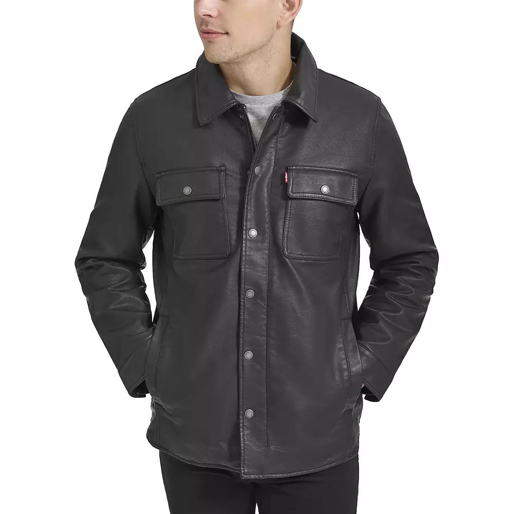 Men's Levi's® Faux Leather Sherpa Lined Button Trucker Jacket,  Product Image