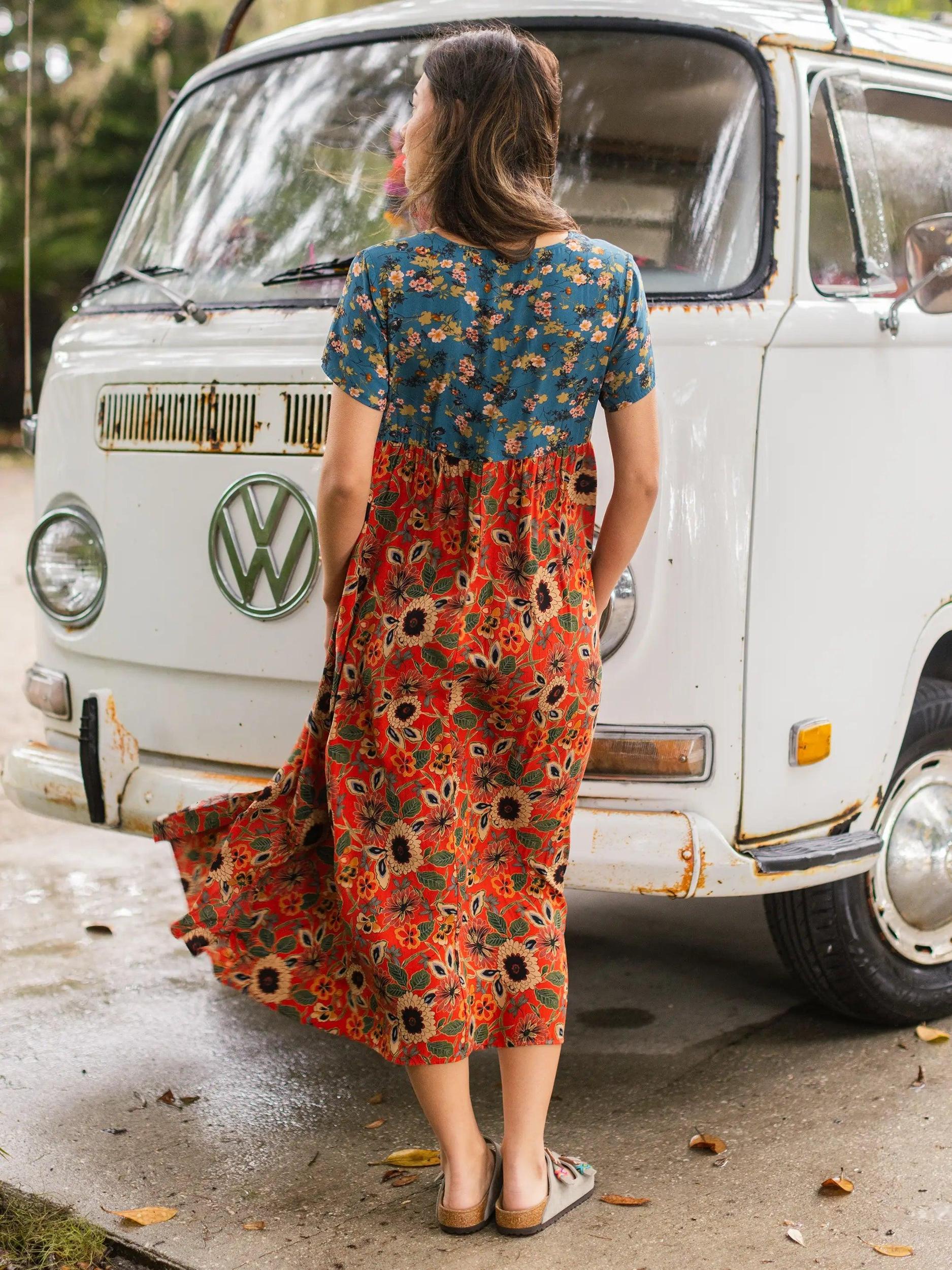 Avery Midi Dress - Teal Orange Mixed Floral Product Image