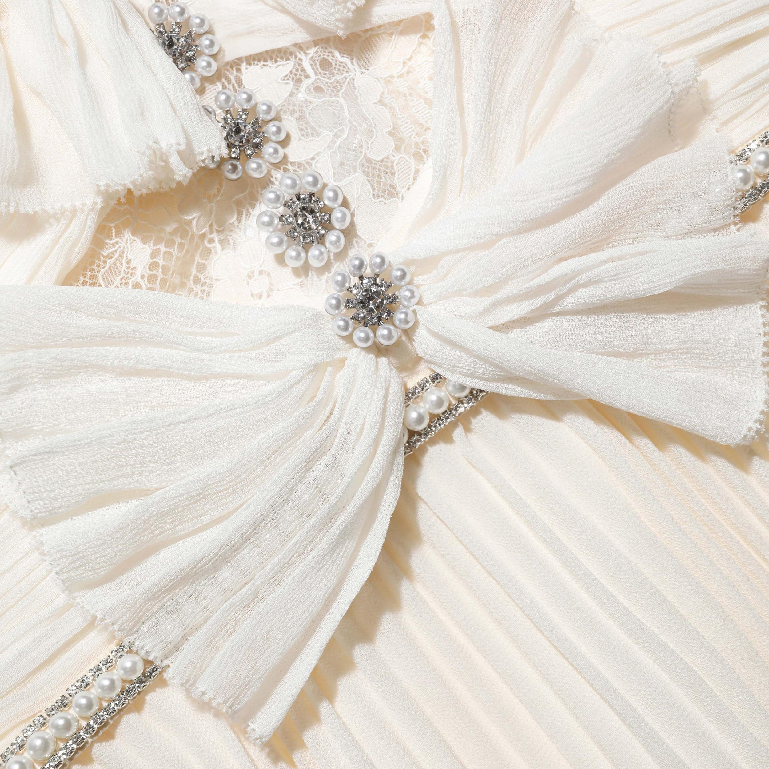 Cream Chiffon Lace Midi Dress Product Image
