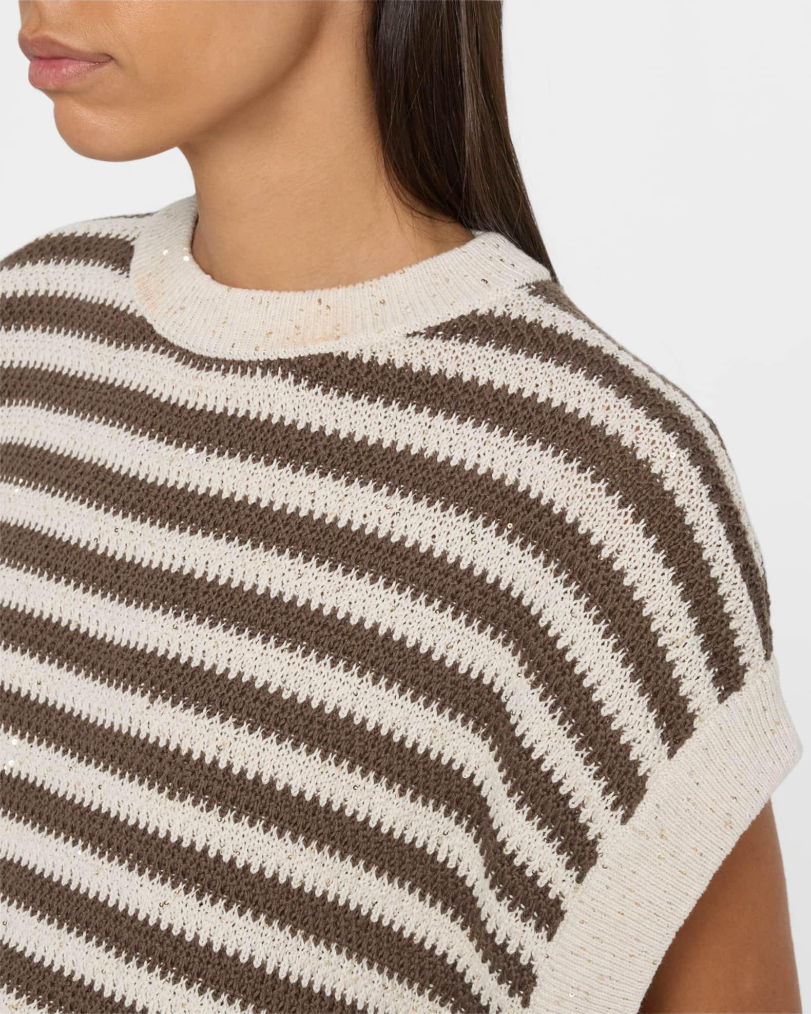 Striped Cap-Sleeve Paillette Knit Sweater Product Image