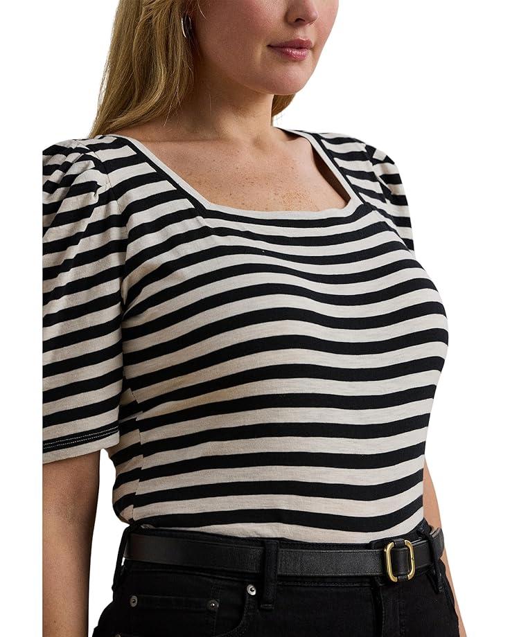 Plus Size Striped Stretch Cotton Crewneck Tee Product Image