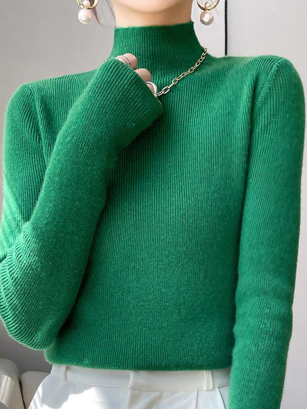 Casual Skinny Long Sleeves Solid Color Half Turtleneck Sweater Tops Product Image