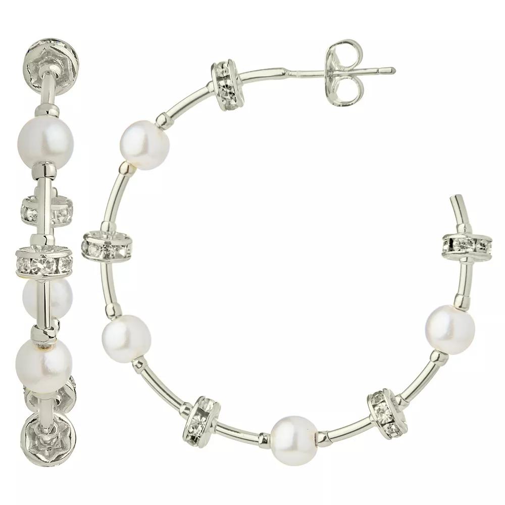 MC Collective Freshwater Cultured Pearl & Cubic Zirconia C-Hoop Earrings, Women's, Silver Tone Product Image