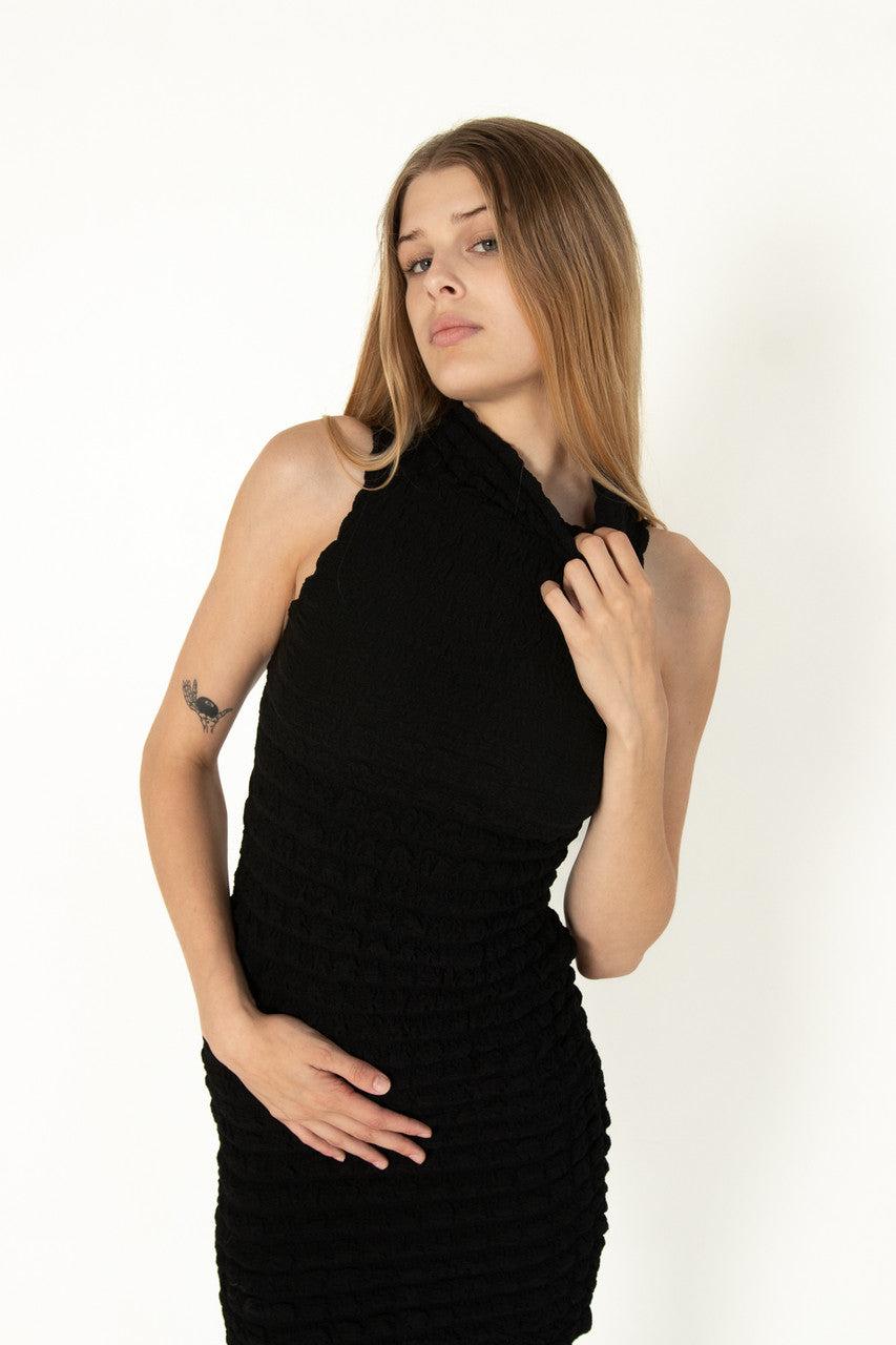 Black Bubble Sleeveless Mock Dress Product Image