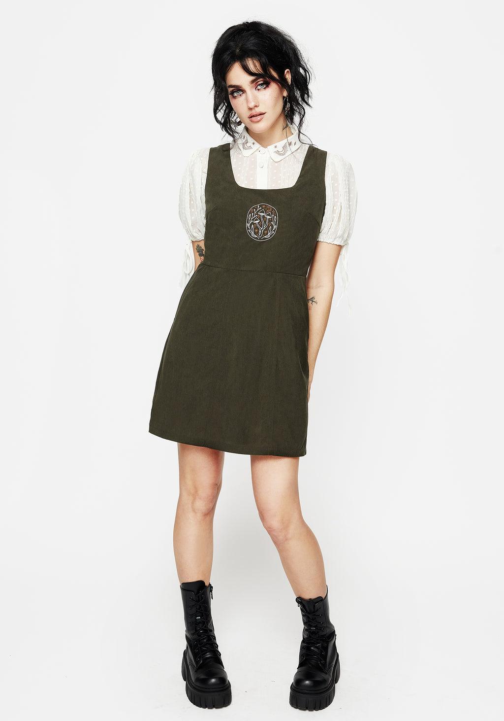 Mycelium Embroidered Mini Pinafore Dress Product Image