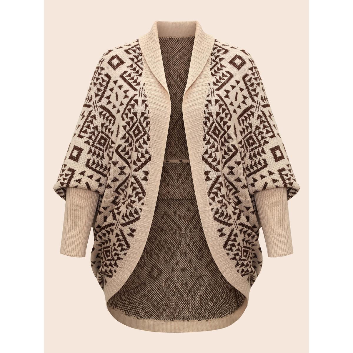 Plus Size Bandana Geometric Dolman Sleeve Cardigan DarkBrown Women Boho Loose Long Sleeve Vacation Cardigans BloomChic 26/4X Product Image