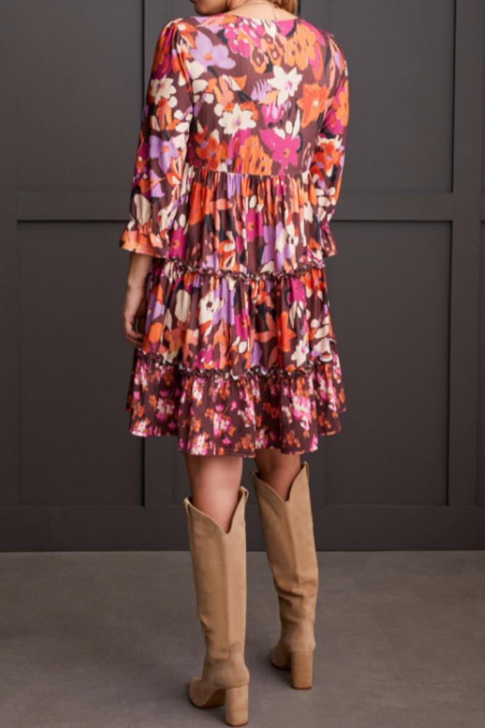 Flowy Fall Floral Peasant Dress Product Image