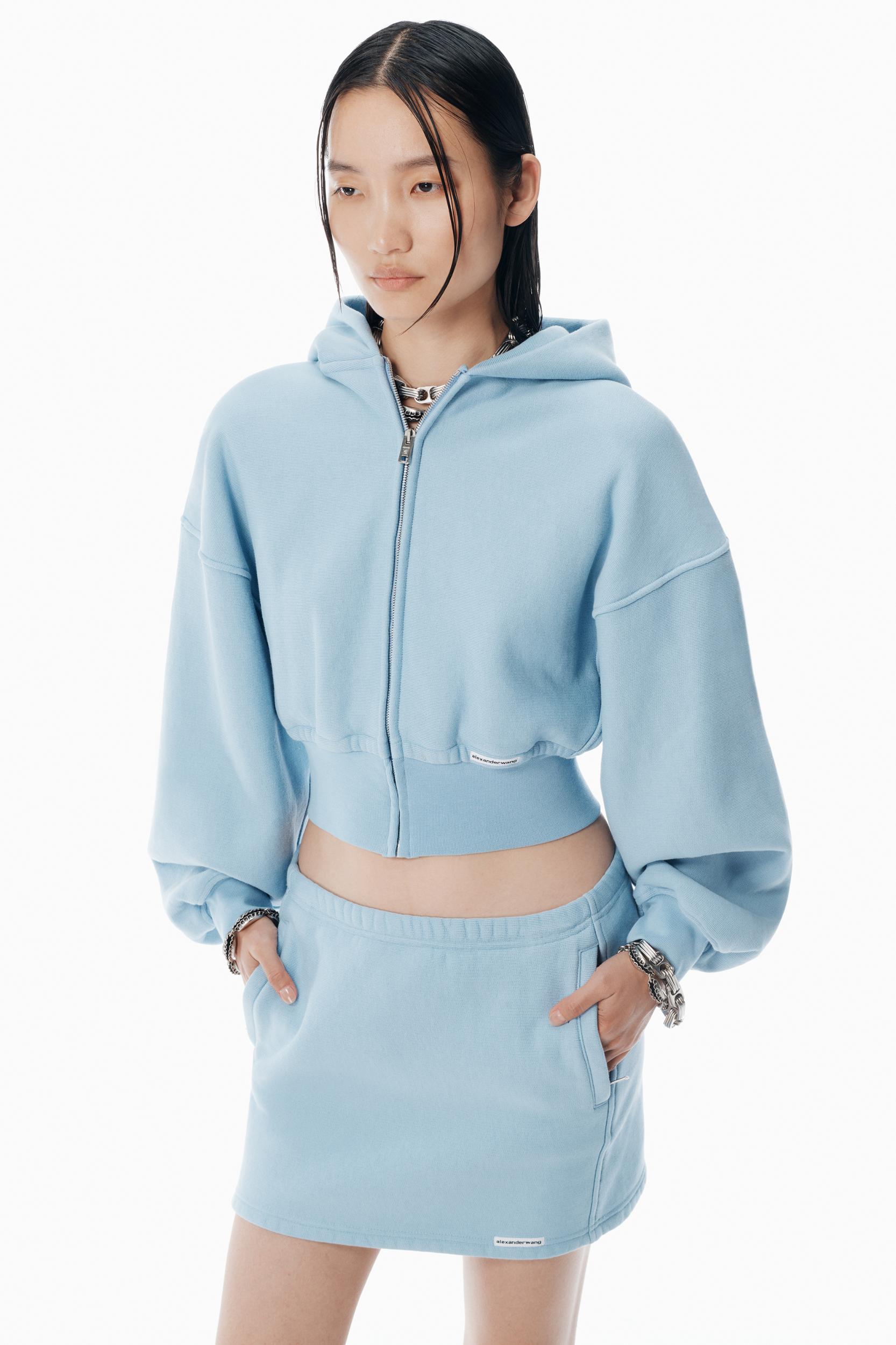 Light Blue Cropped Zip-up Hoodie Product Image