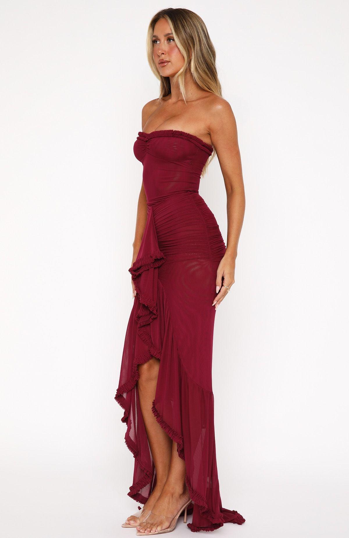 Still Got It Mesh Maxi Dress Dark Burgundy Product Image