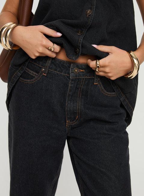 Top Model Low Rise Straight Leg Jeans Charcoal Product Image