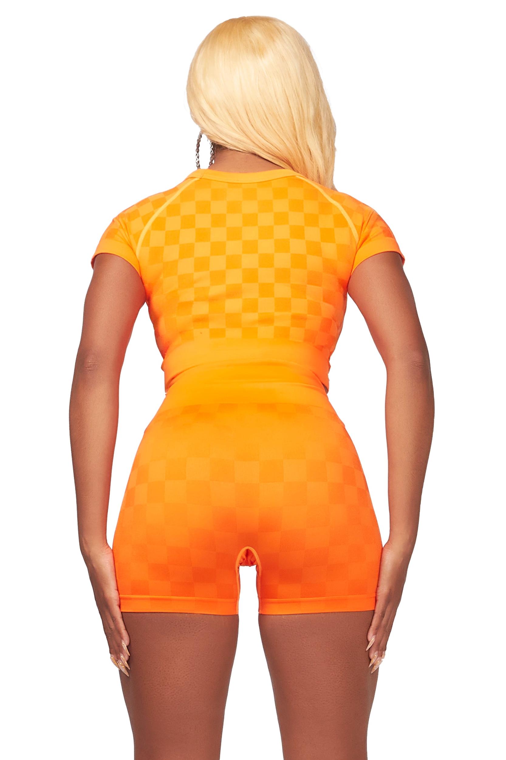 Caria Orange Checkered Bike Short Set Female Product Image