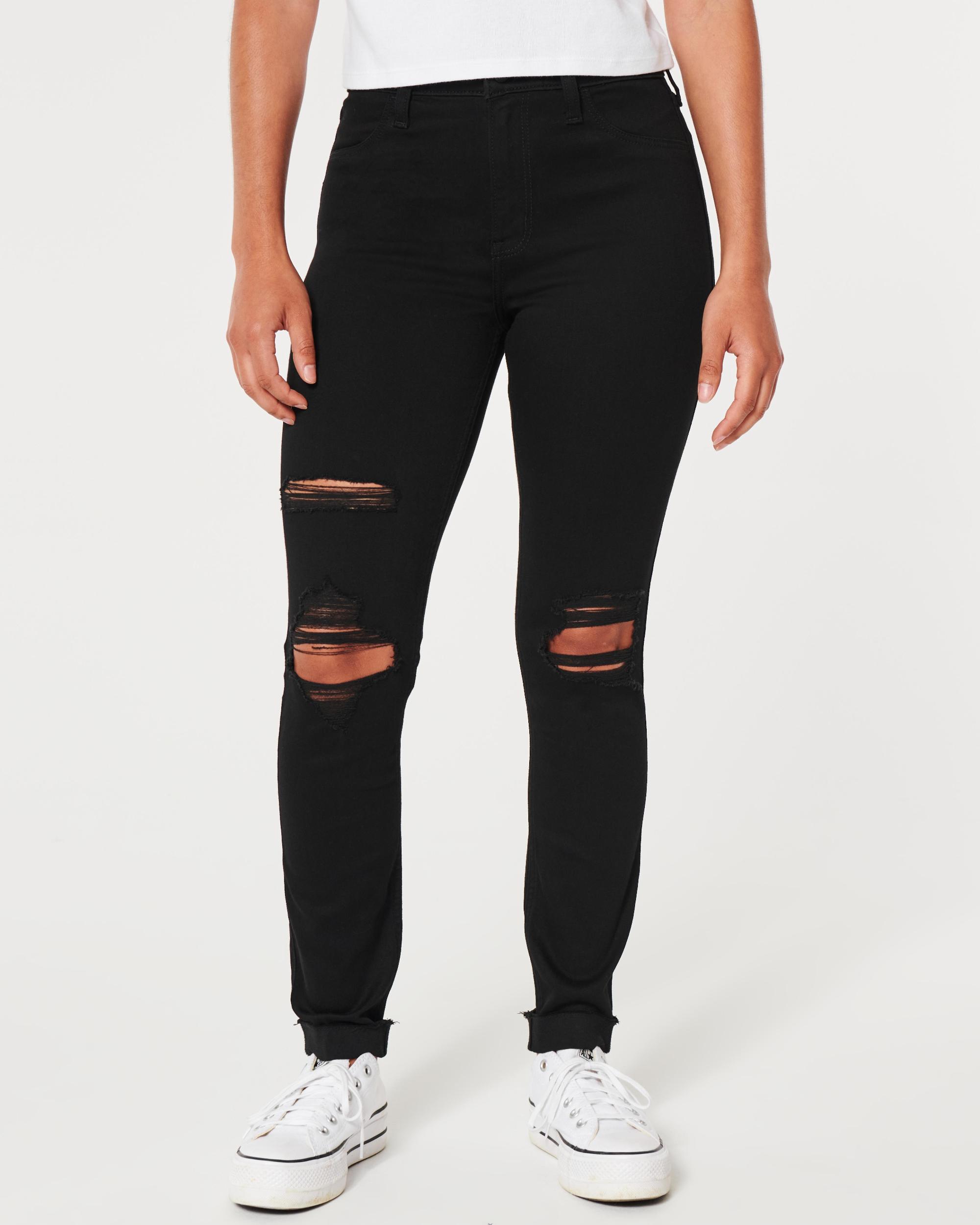 High-Rise Ripped Black Jean Leggings Product Image
