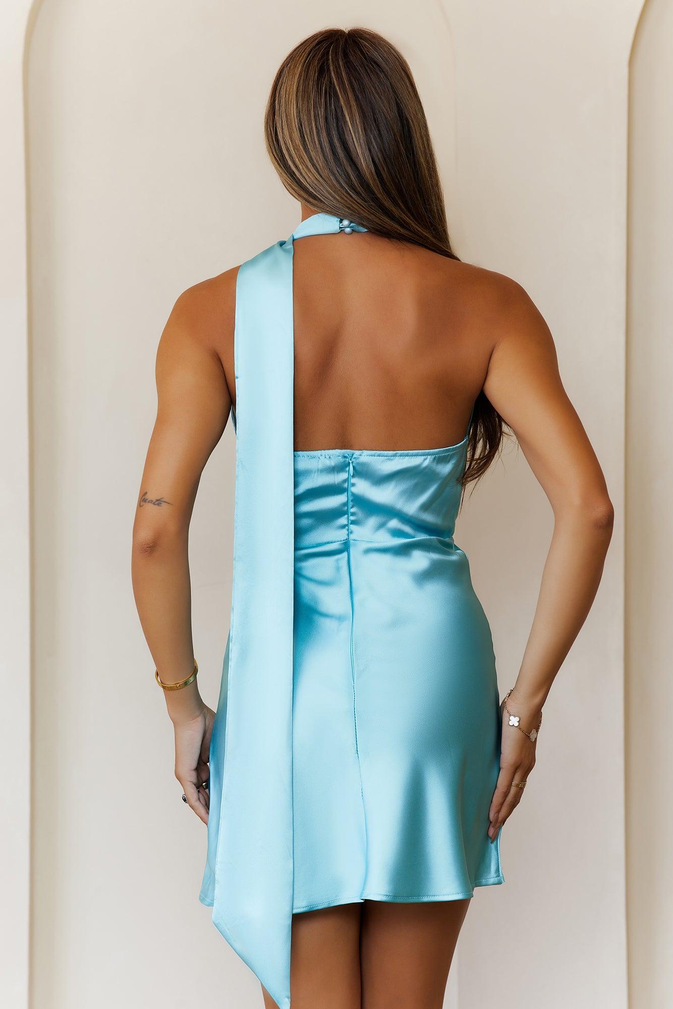 Satin Spell Satin Halter Mini Dress Teal Product Image