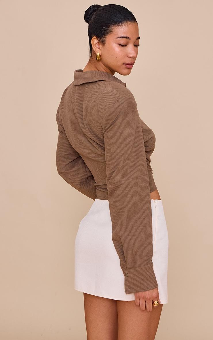 Mushroom Pinstripe Ruched Shoulder Pad Detail Shirt Product Image