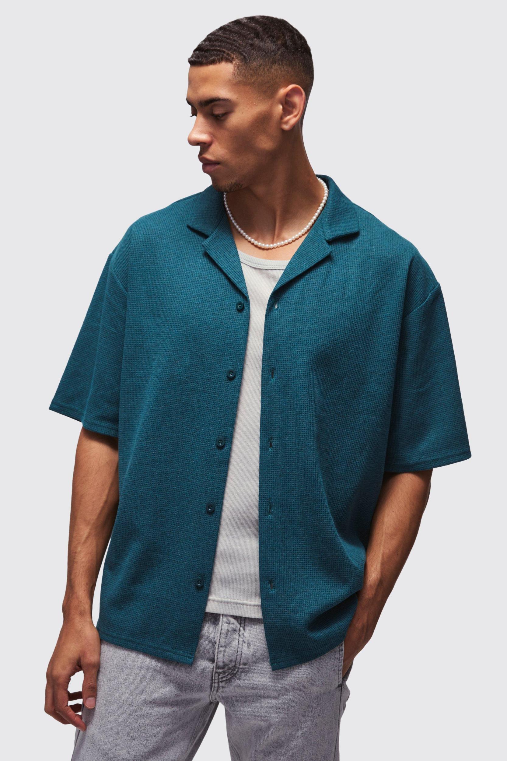Oversized Waffle Back Printed Shirt | boohooMAN USA Product Image