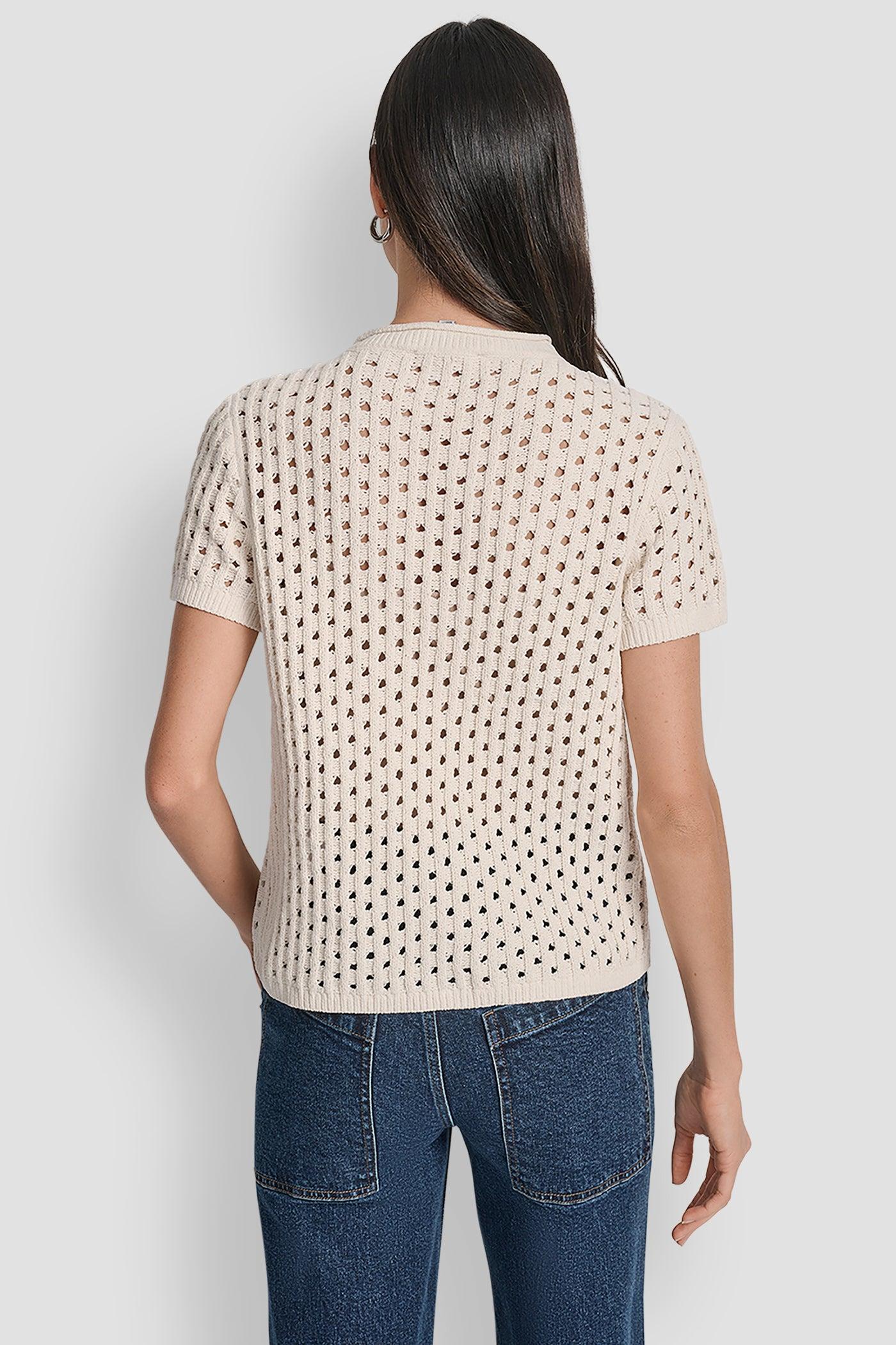 OPEN STITCH CREW NECK SHORT SLEEVE SWEATER Product Image