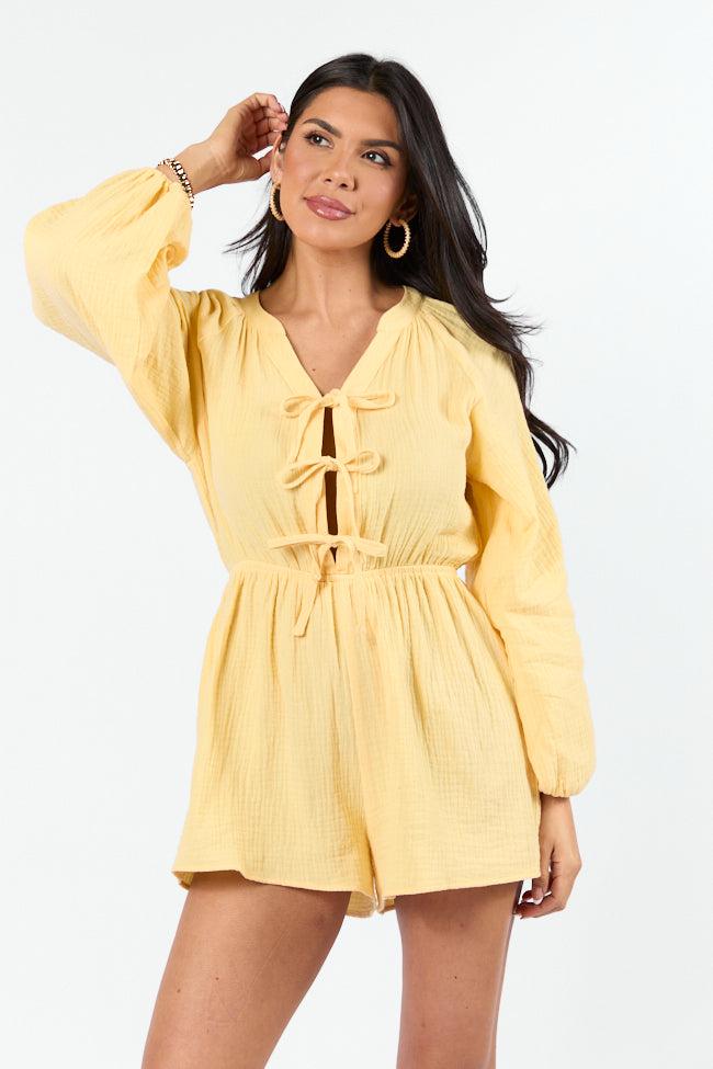 Endless Sunshine Yellow Tie Front Long Sleeve Romper FINAL SALE Product Image