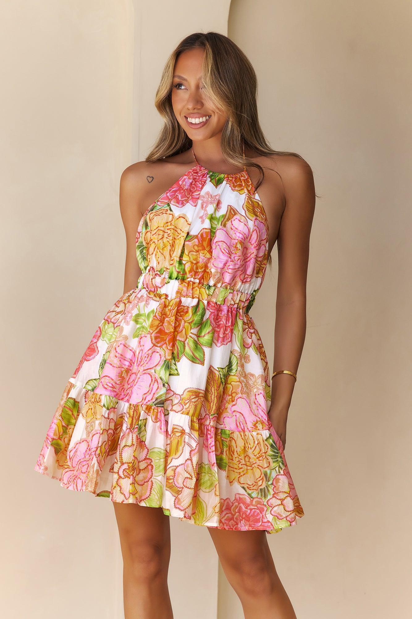 Petal Perfection Halter Mini Dress Floral Product Image