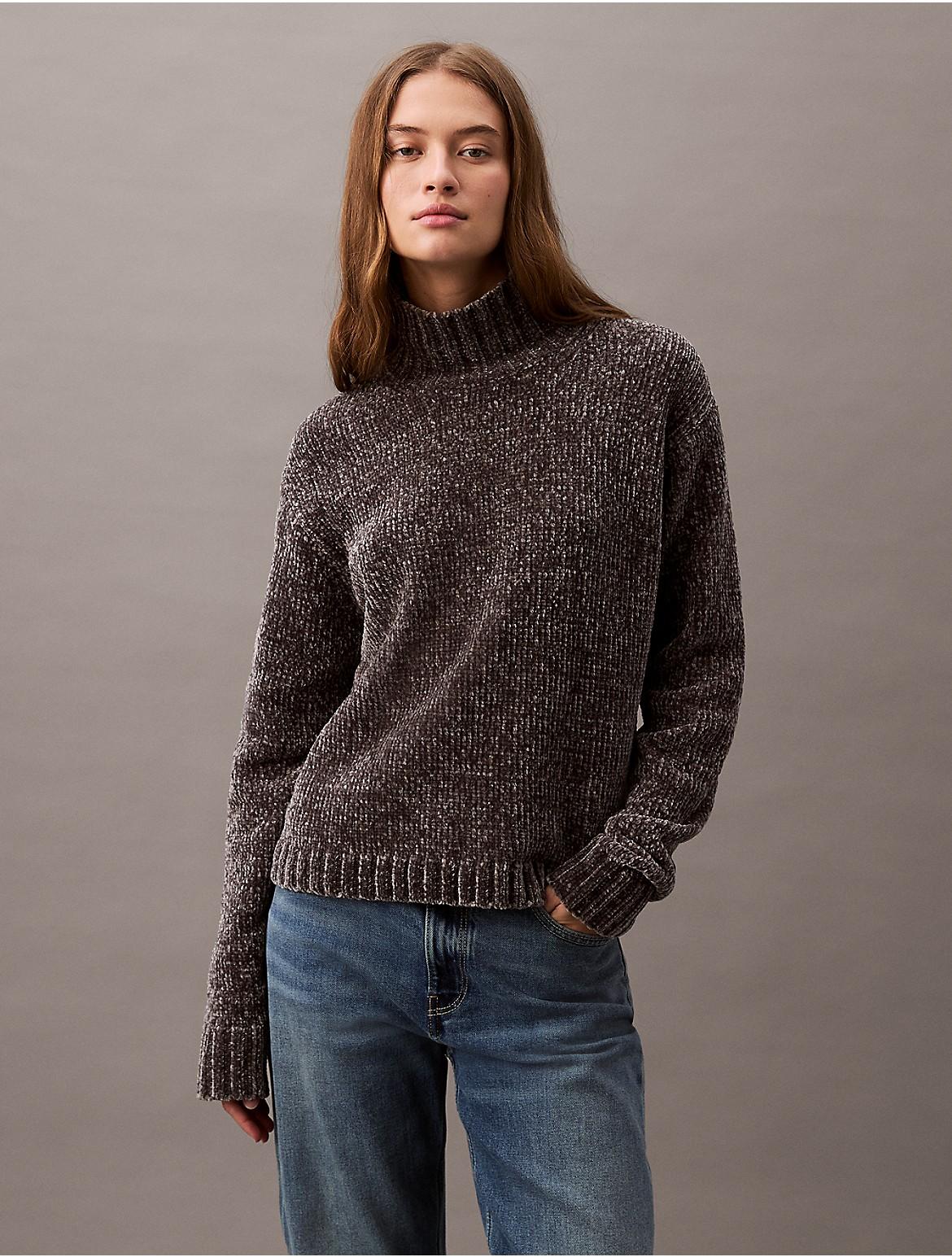 Calvin Klein Womens Chenille Relaxed Turtleneck Sweater - Grey Product Image
