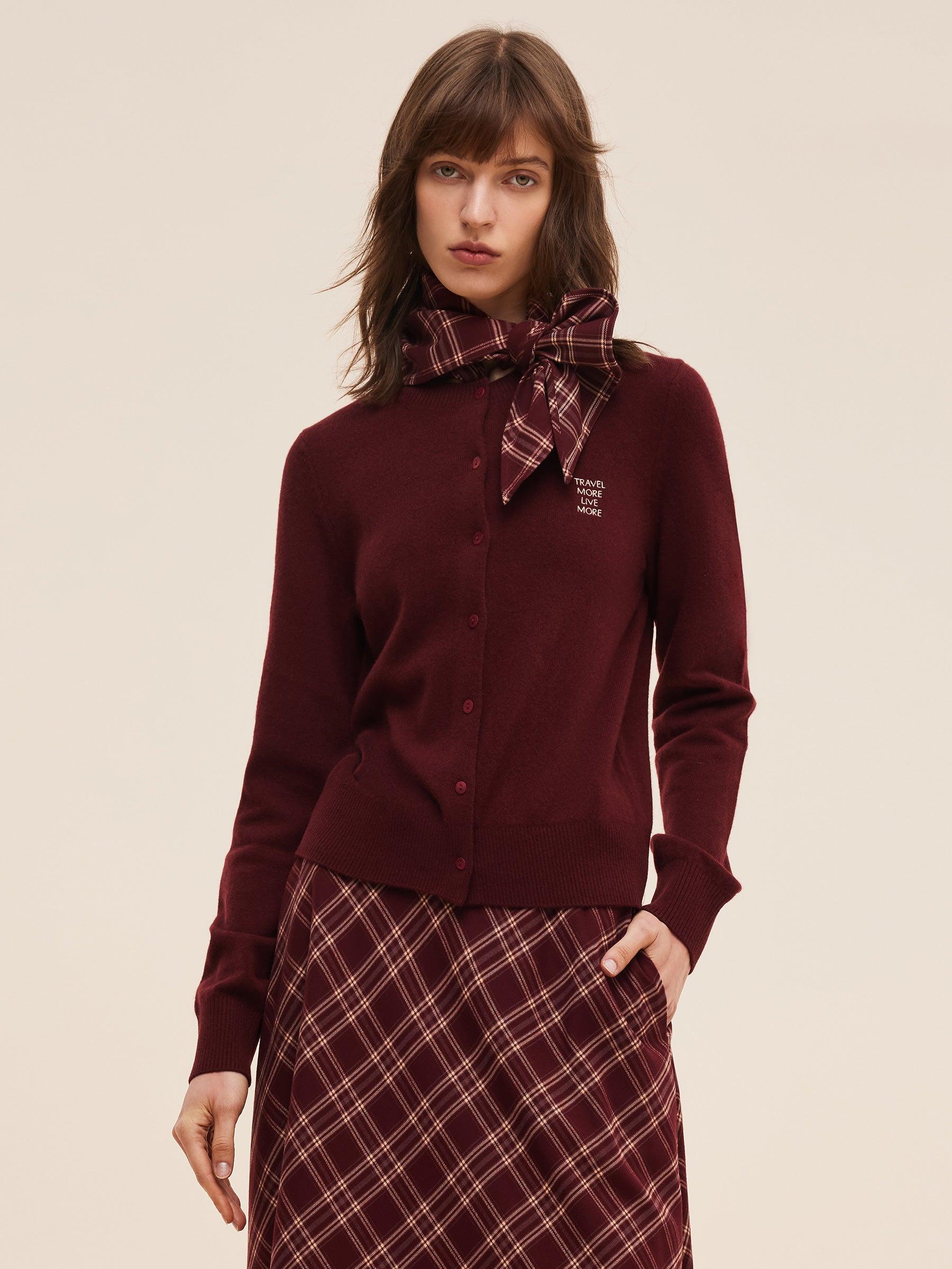 100% Wool Letter Embroidered Women Cardigan Product Image