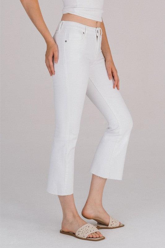 White Mid Rise Crop Flare Jeans Product Image