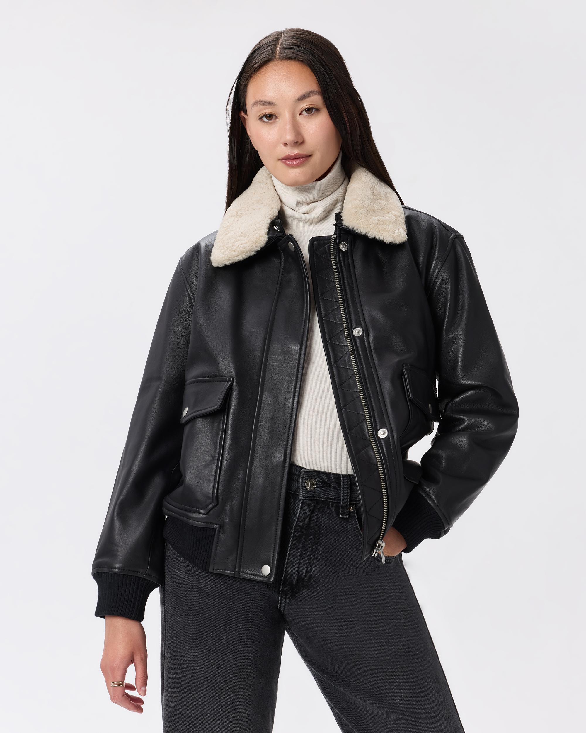 Quince | Women's Shearling Trim Aviator Jacket Leather Product Image