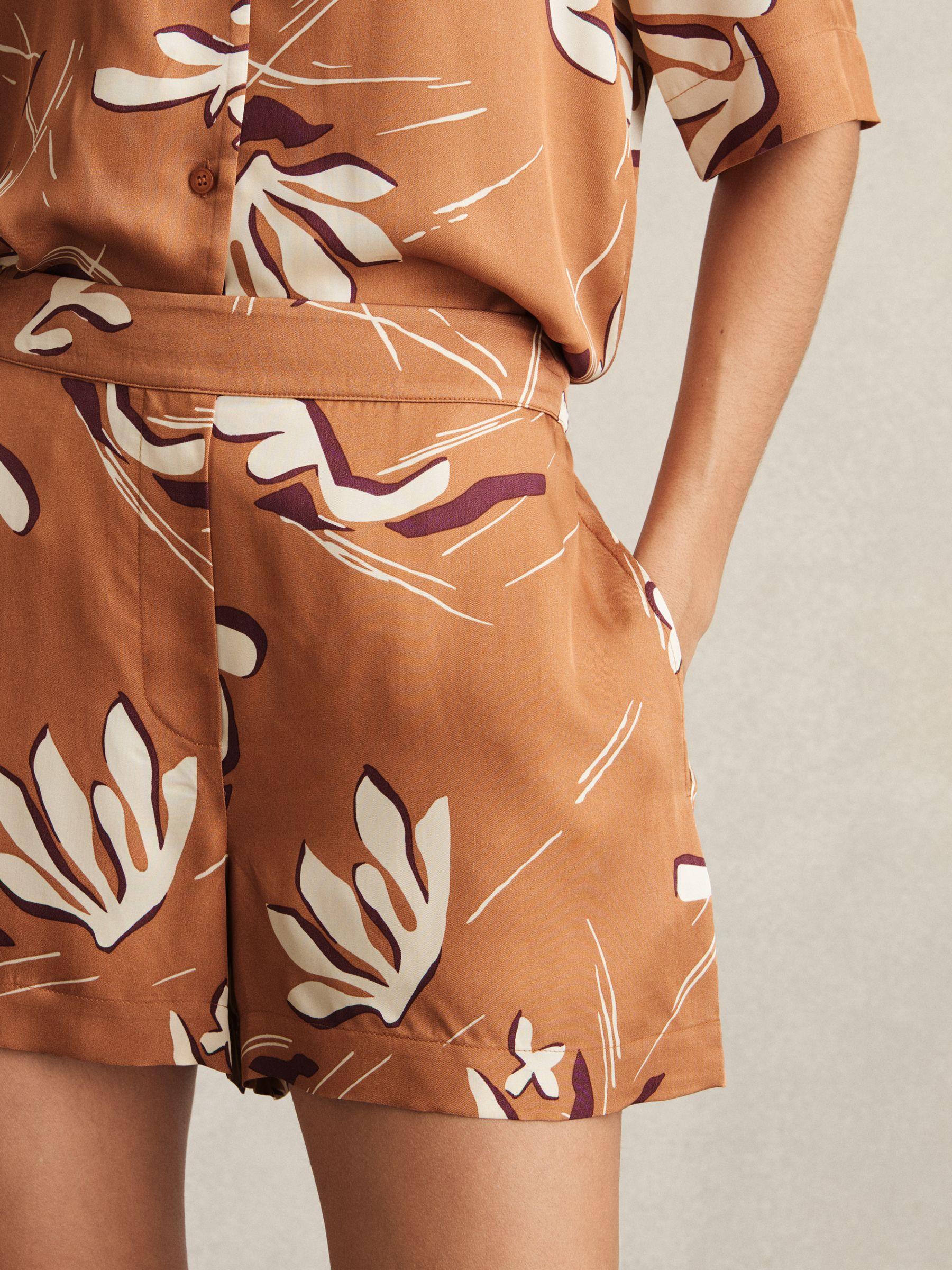 Printed Twill Shorts in Orange Product Image