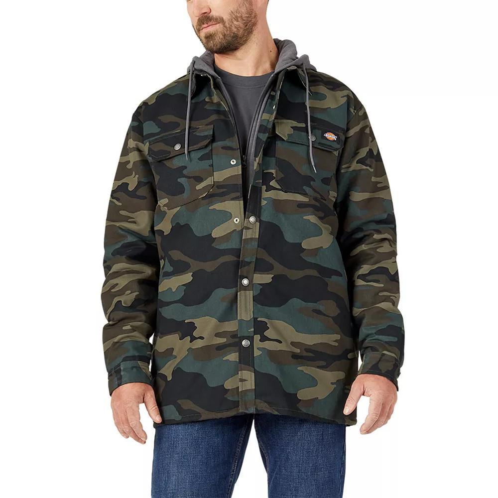 Men's Dickies Hydroshield Fleece Hooded Duck Shirt Jacket, Size: XL, Hunter Green Camo Product Image