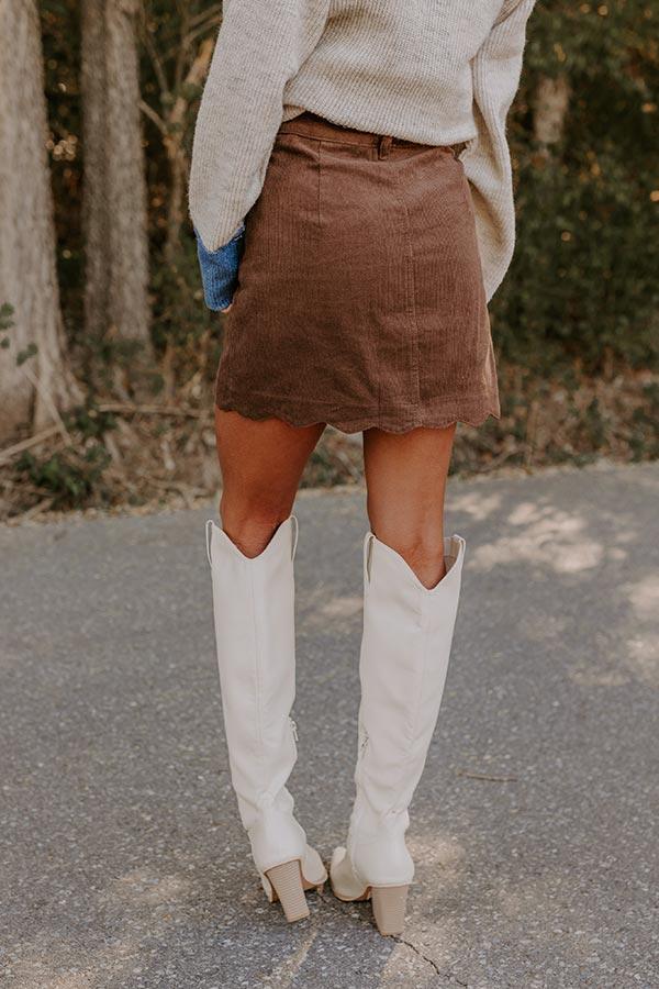 The Sienna High Waist Corduroy Mini Skirt in Chocolate Product Image