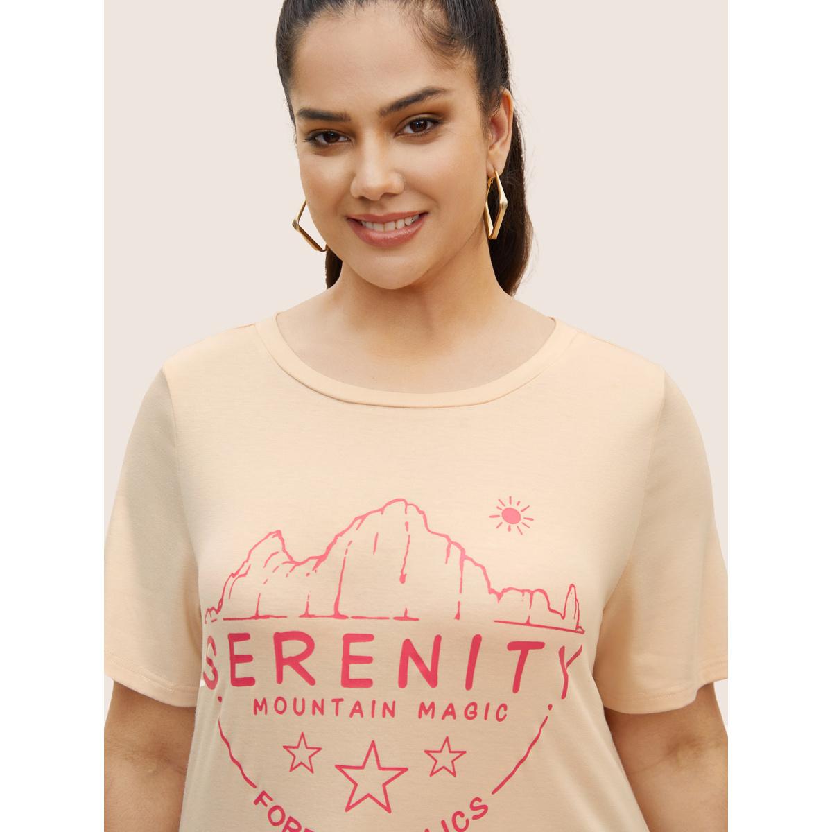 Plus Size Crew Neck Letter Print Contrast T-shirt Apricot Women Casual Contrast Art&design Round Neck Everyday T-shirts BloomChic 18-20/2X Product Image