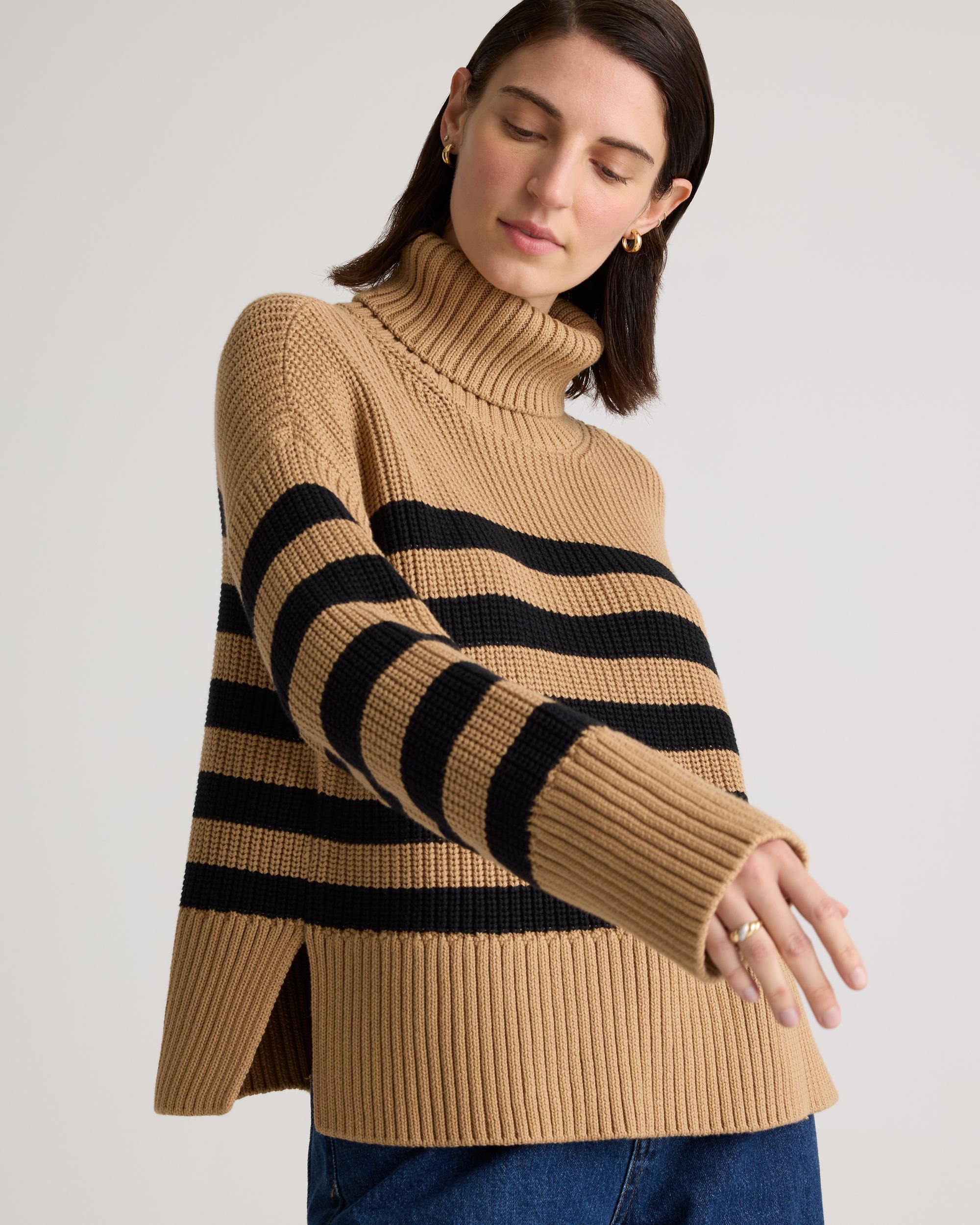 Quince | Women's Split Hem Turtleneck Sweater Organic Cotton Product Image