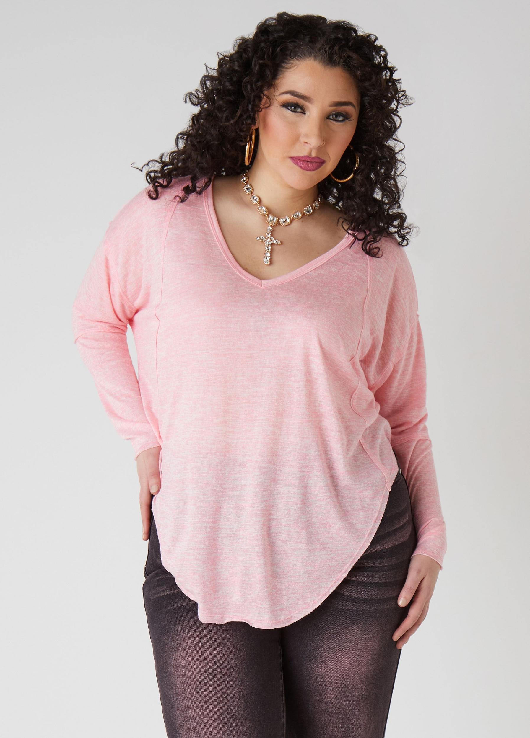 Plus Size Slub Knit V Neck Top Ashley Stewart Product Image