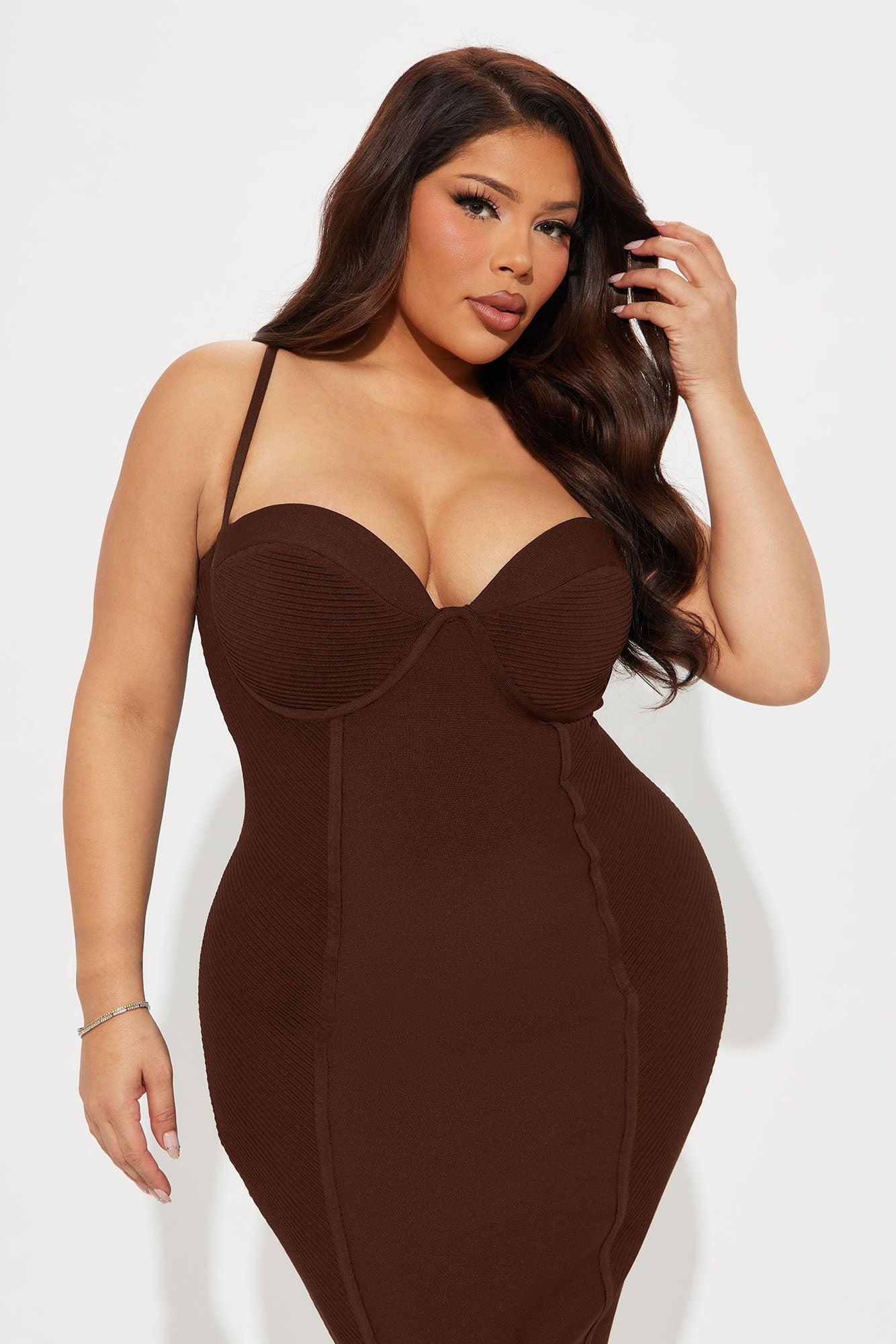 Speak The Truth Bandage Midi Dress - Chocolate Female Product Image
