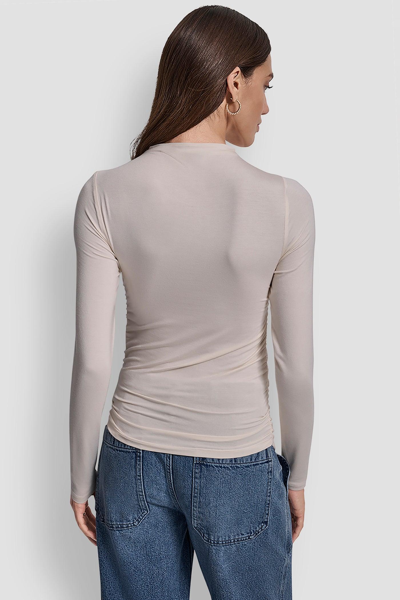 SIDE RUCHED HIGH NECK LONG SLEEVE TOP WITH RHINESTONE Product Image