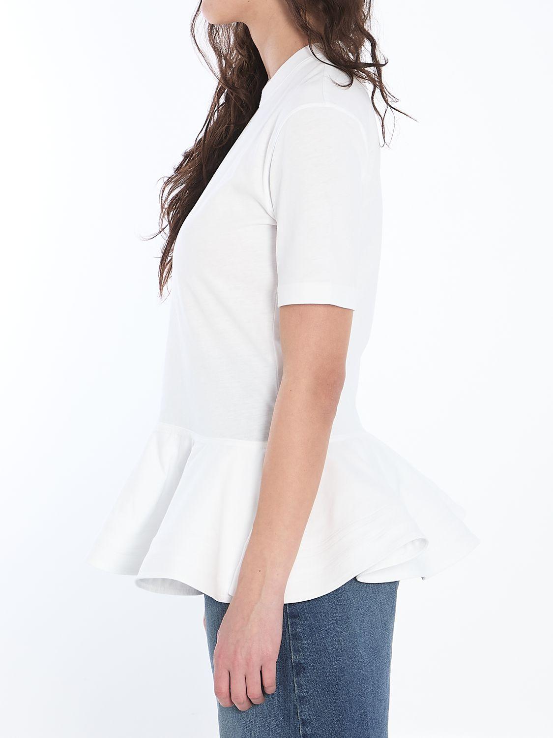 ALAÏA Oversized Poplin-trimmed Cotton-jersey Peplum T-shirt In White Product Image