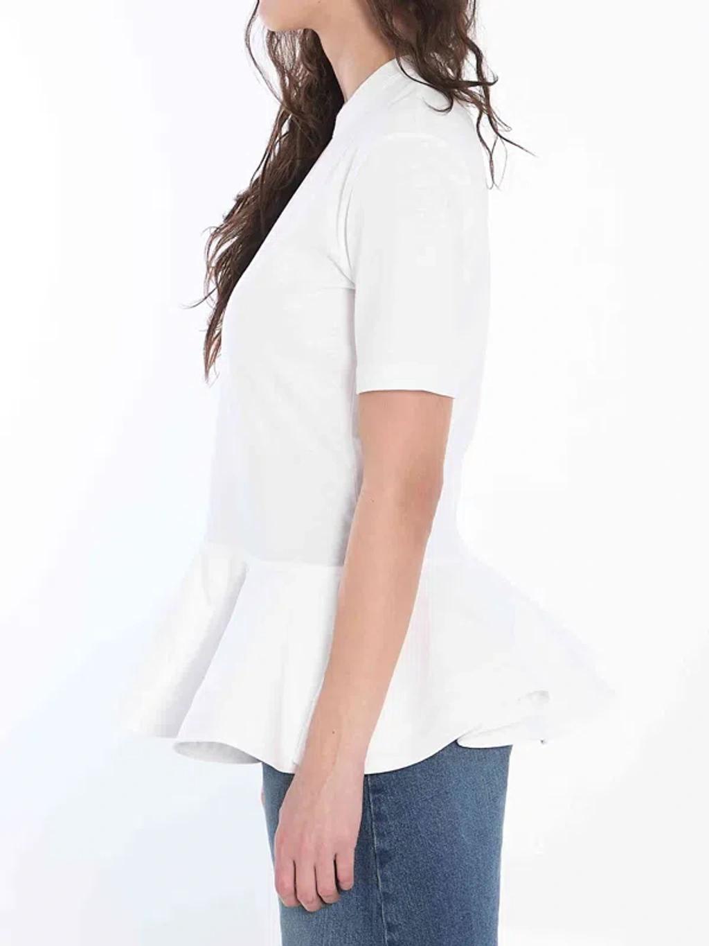 ALAÏA Oversized Poplin-trimmed Cotton-jersey Peplum T-shirt In White Product Image