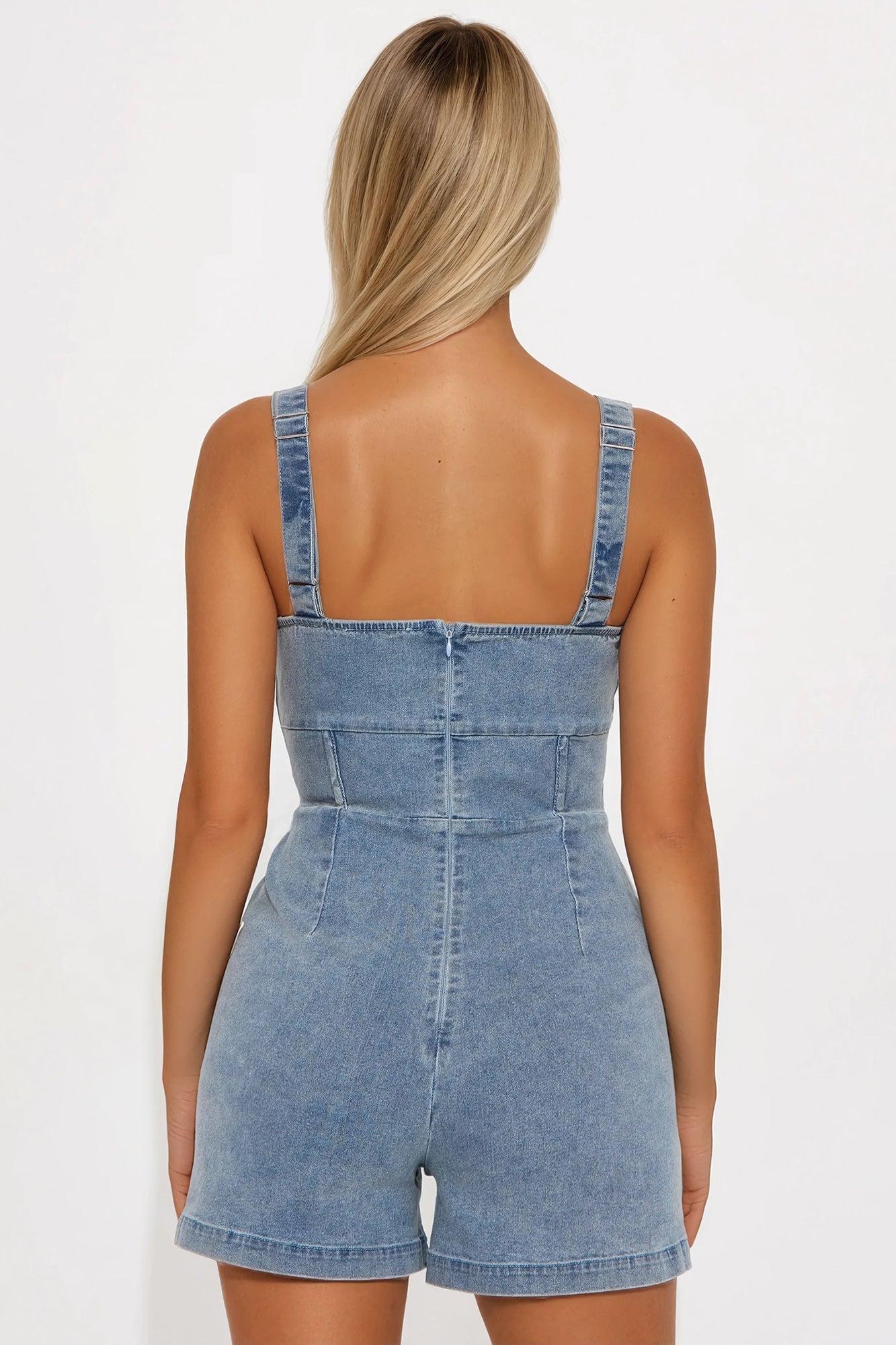 Very Cutesy Denim Romper - Medium Wash Product Image