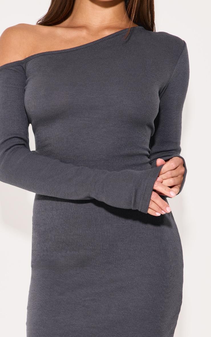 Charcoal Rib Asymmetric Mini Dress Product Image