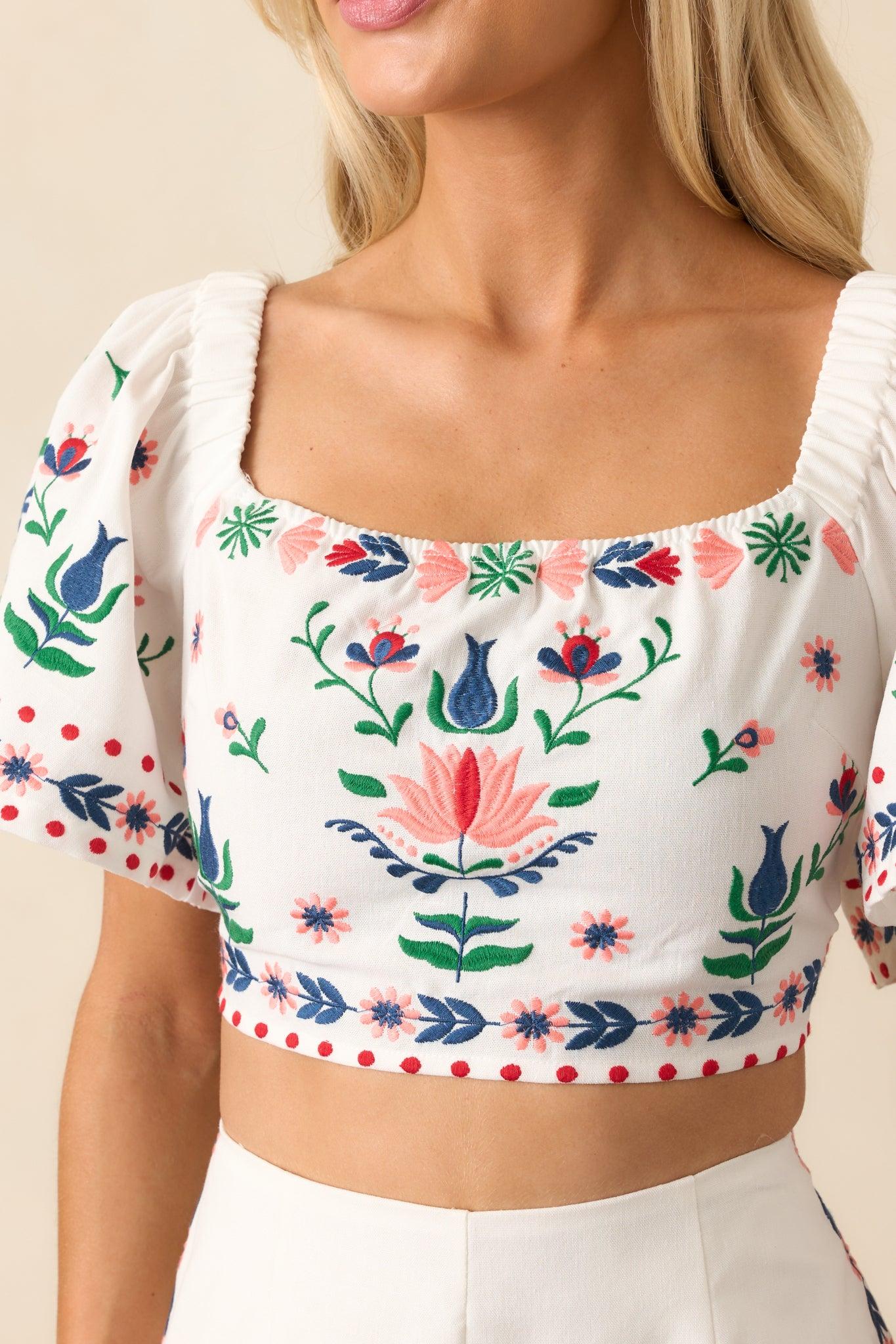 This Is The Good Part Ivory Floral Embroidered Crop Top Product Image