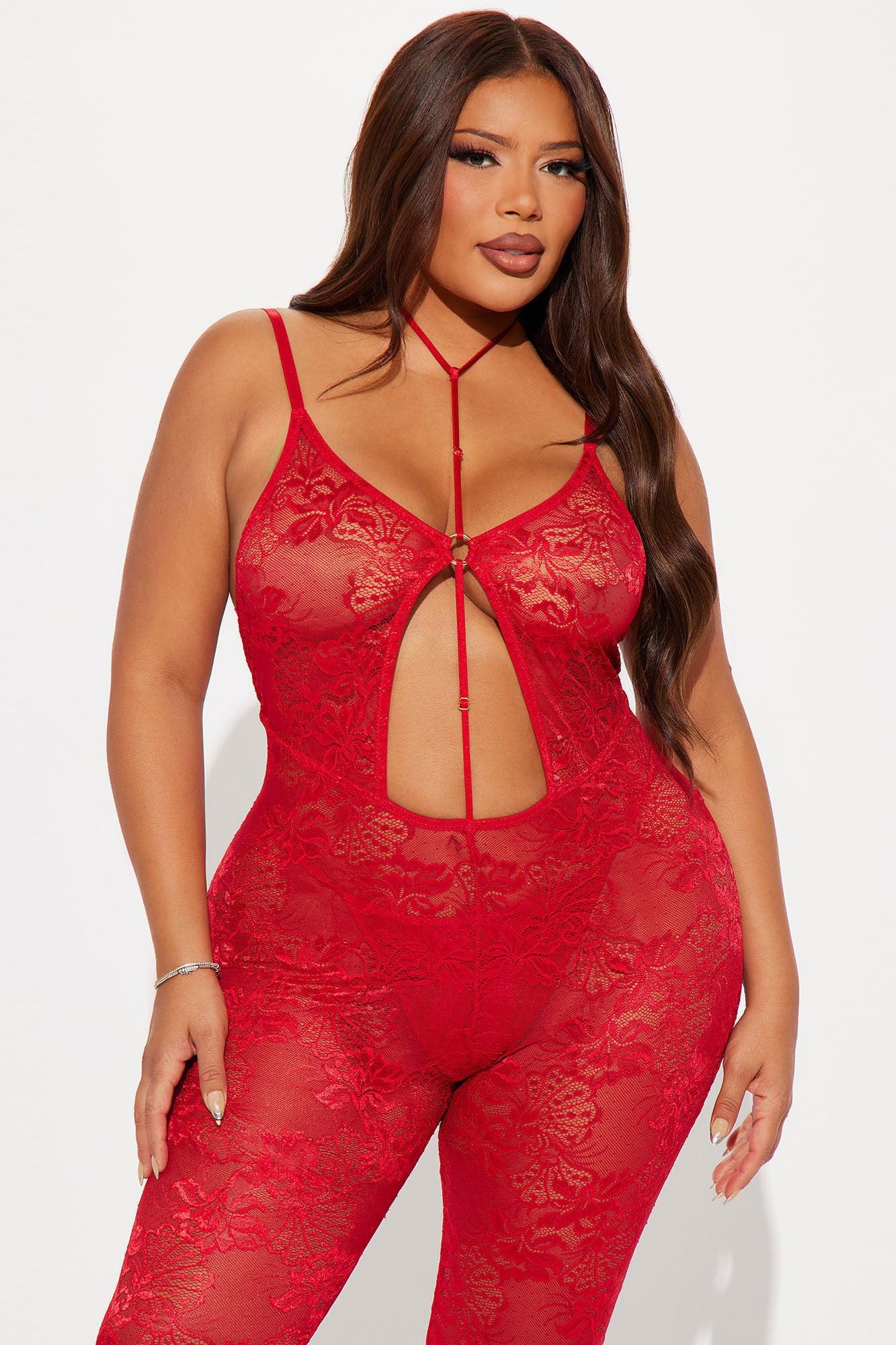 Keep It Sheer Lace Jumpsuit Bodystocking - Red Product Image