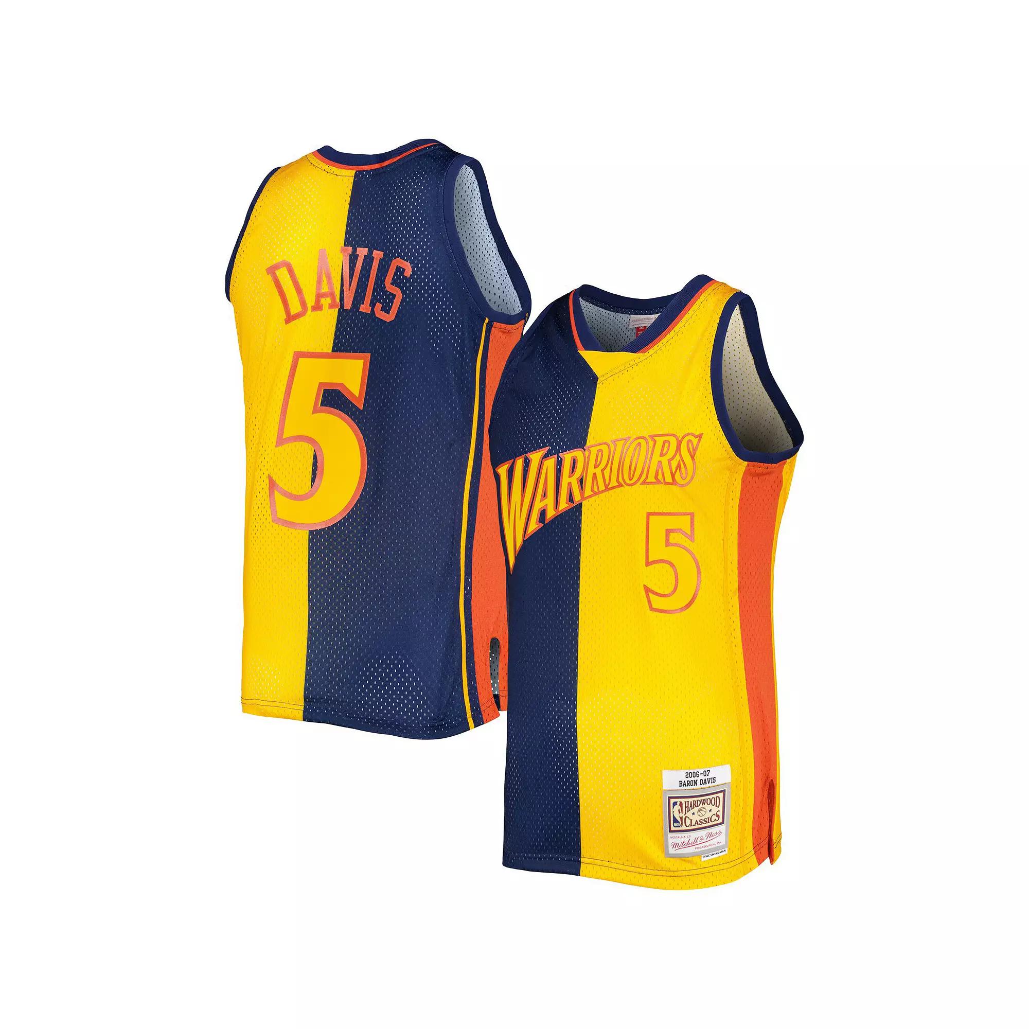 Men's Mitchell & Ness Baron Davis Navy/Gold Golden State Warriors Hardwood Classics 2006-07 Split Swingman Jersey, Size: Small, Blue Product Image