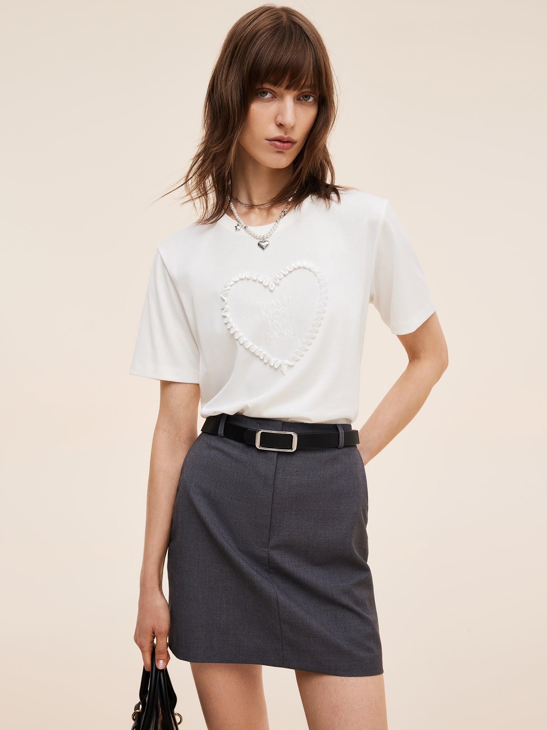 Heart And Letter Embroidered Women T-Shirt Product Image