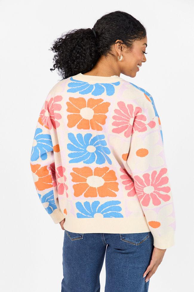 Gracious Gardens Blue Multi Block Floral Sweater FINAL SALE Product Image