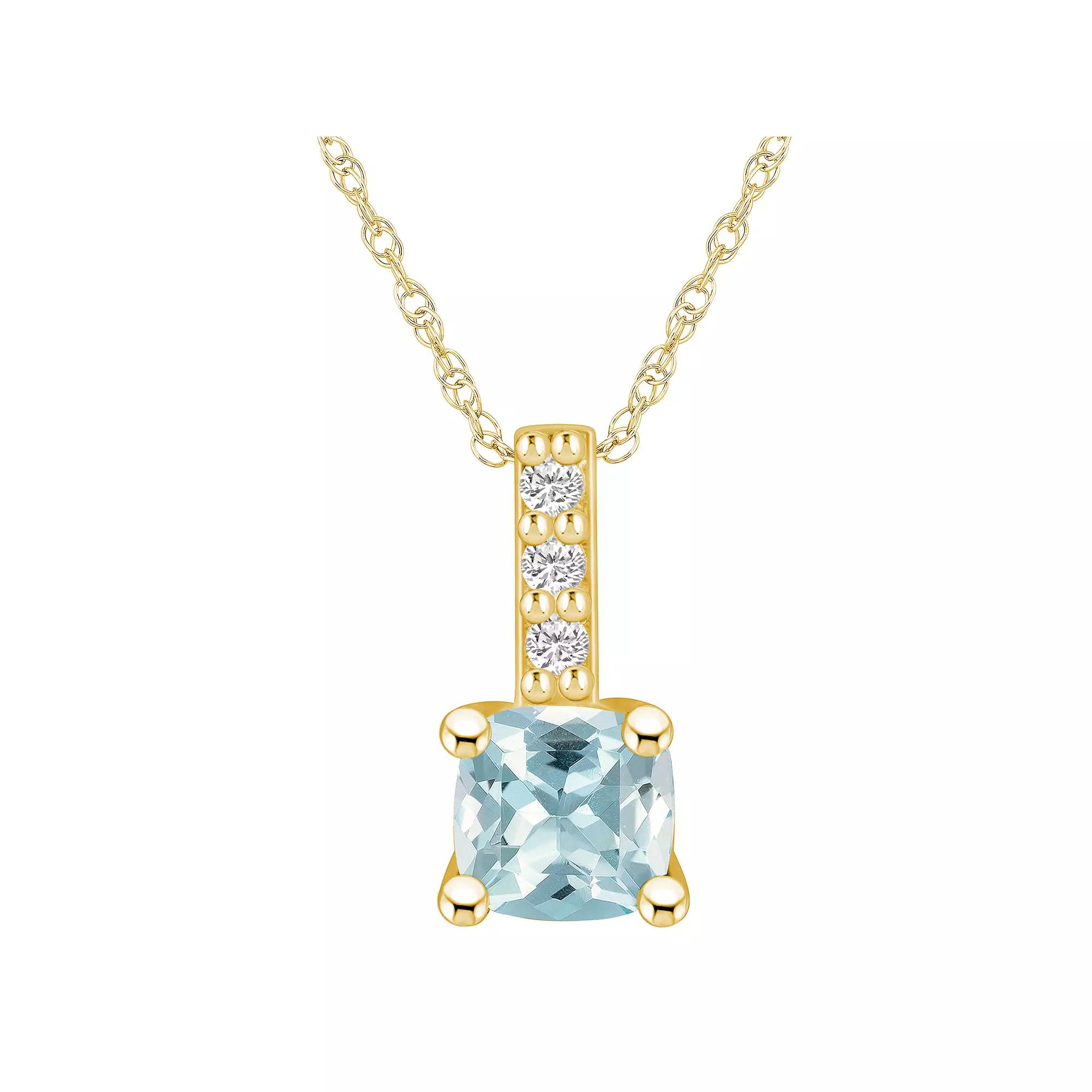 Alyson Layne 14k Gold Cushion Aquamarine & Diamond Accent Pendant Necklace, Womens Product Image