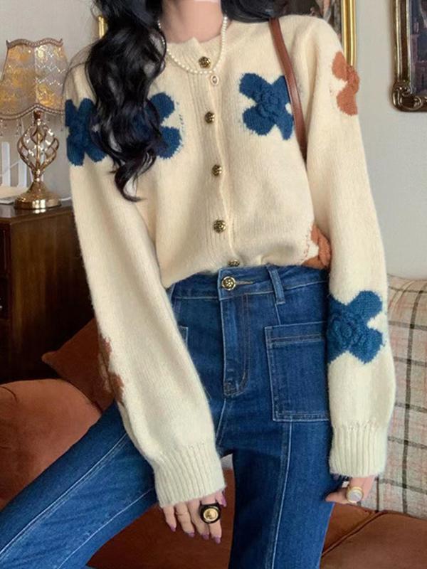 Flower Crochet Embroidery Knit Cardigan Product Image