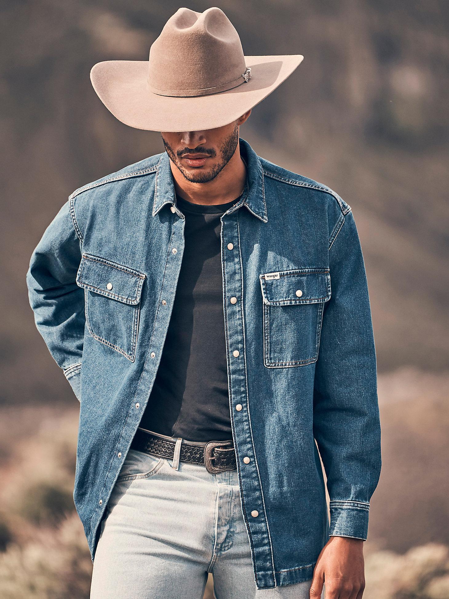 Men's Oversized Denim Shirt in Retro Blue Product Image