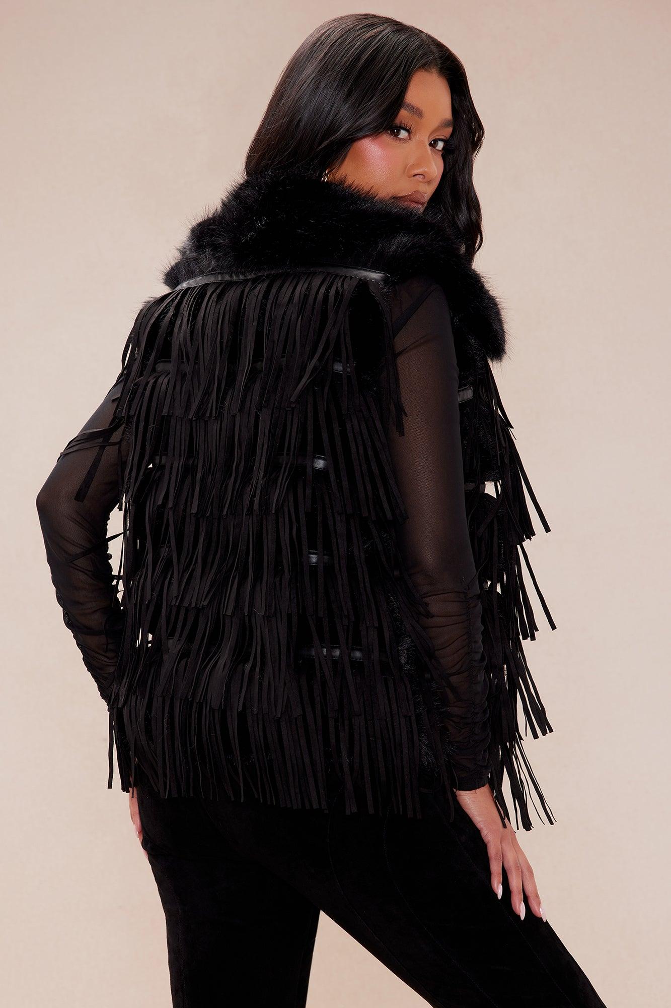 Verona Fringe Vest - Black Product Image